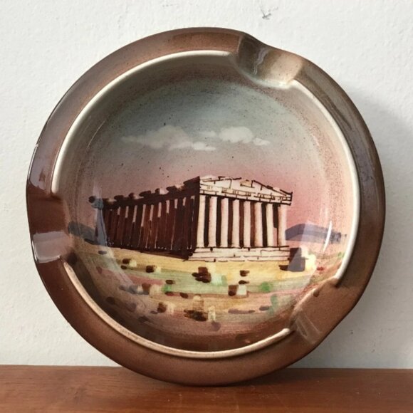 Vintage Halandri Ceramics Parthenon Cigar Ashtray Handmade Pottery In Greece - Picture 1 of 4